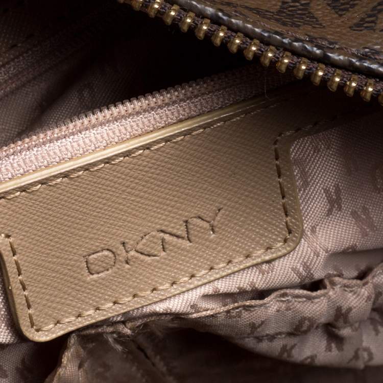 Pre Owned Dkny Brown/Orange Monogram Coated Canvas and Leather Satchel
