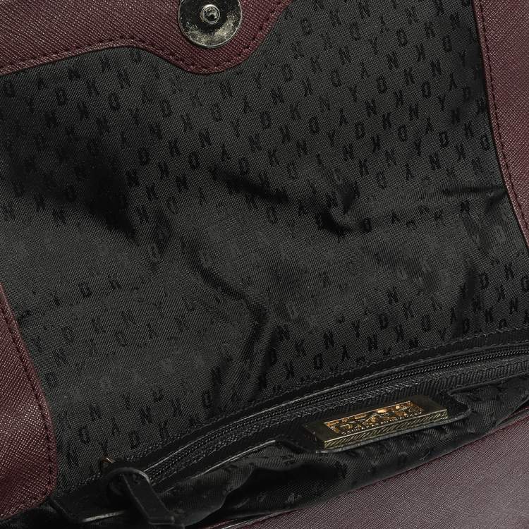 Pre Owned Dkny Burgundy Leather Flap Crossbody Bag