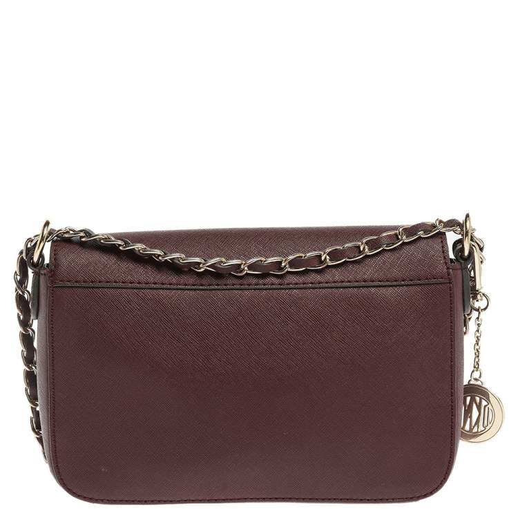 Pre Owned Dkny Burgundy Leather Flap Crossbody Bag