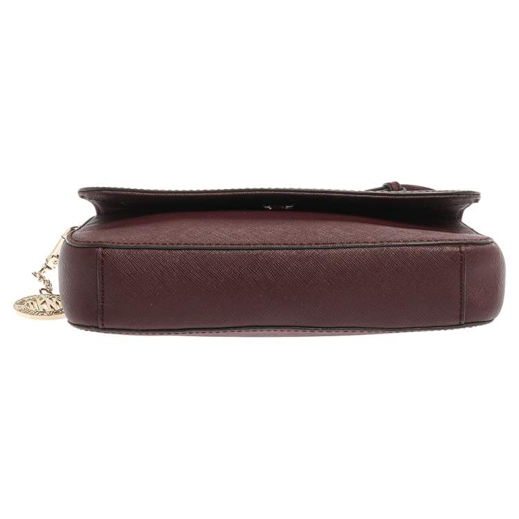 Pre Owned Dkny Burgundy Leather Flap Crossbody Bag