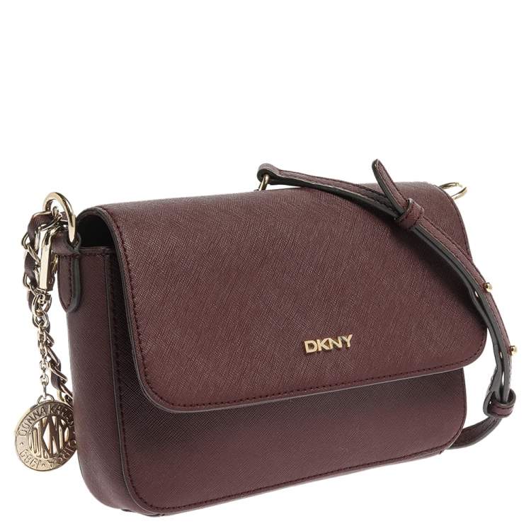 Pre Owned Dkny Burgundy Leather Flap Crossbody Bag