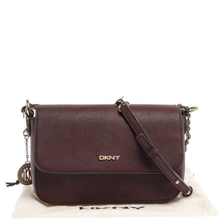 Pre Owned Dkny Burgundy Leather Flap Crossbody Bag