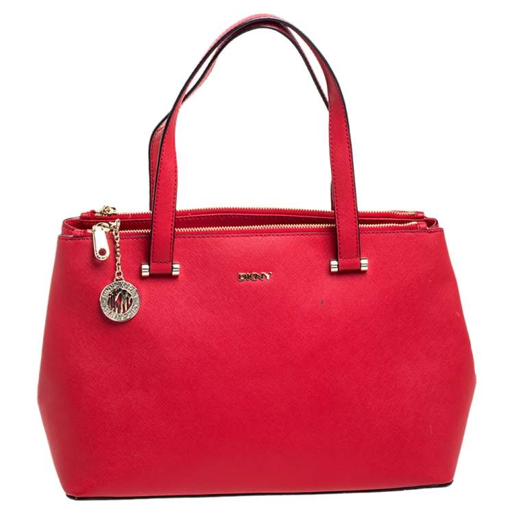 Pre Owned Dkny Red Leather Double Zip Tote