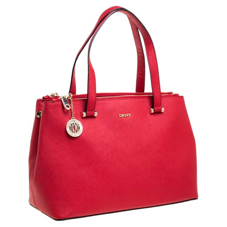 Pre Owned Dkny Red Leather Double Zip Tote