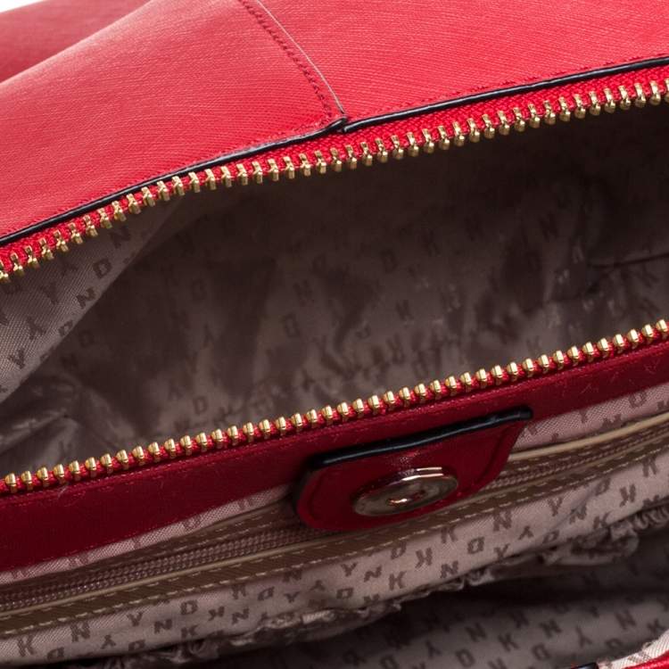 Pre Owned Dkny Red Leather Double Zip Tote