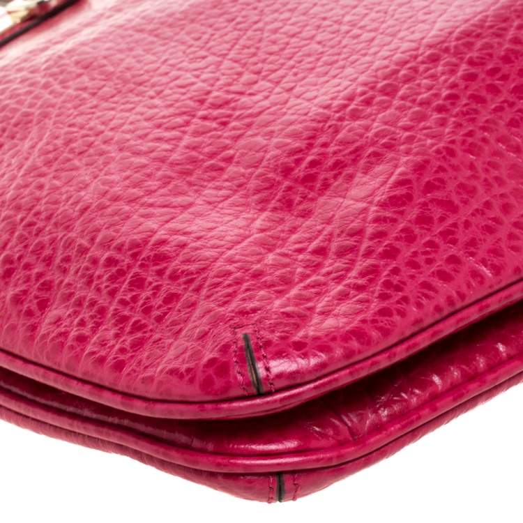 Pre Owned DKNY Magenta Pebbled Leather Zip Chain Shoulder Bag