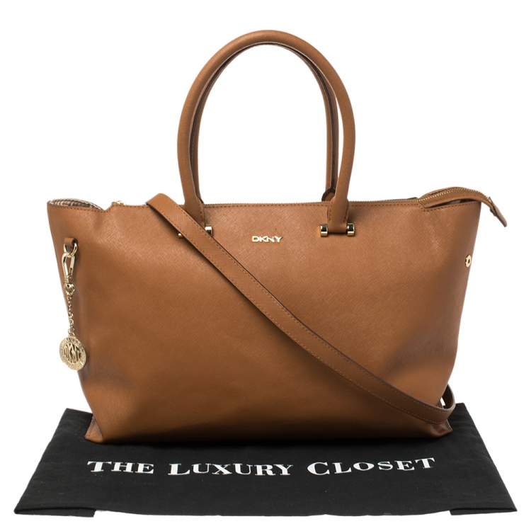 Pre Owned DKNY Tan Leather Bryant Park Zip Tote