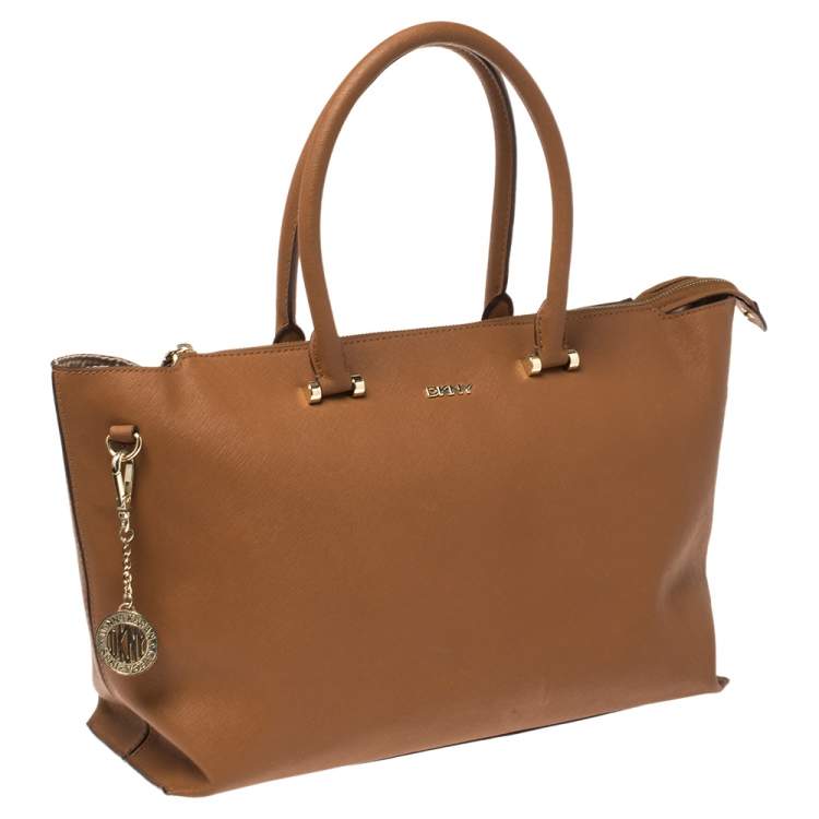 Pre Owned DKNY Tan Leather Bryant Park Zip Tote
