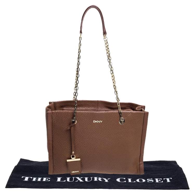 Pre Owned Dkny Brown Pebbled Leather Chain Tote