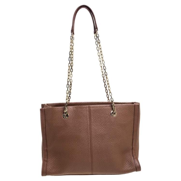 Pre Owned Dkny Brown Pebbled Leather Chain Tote
