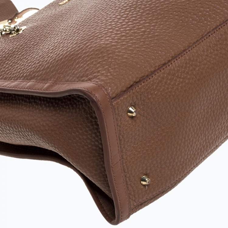 Pre Owned Dkny Brown Pebbled Leather Chain Tote