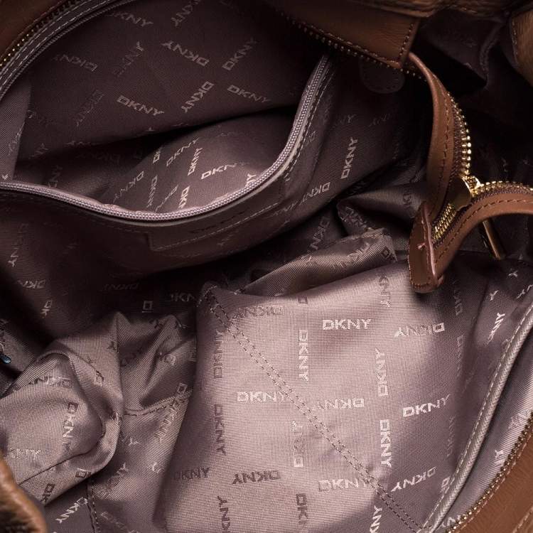 Pre Owned Dkny Brown Pebbled Leather Chain Tote