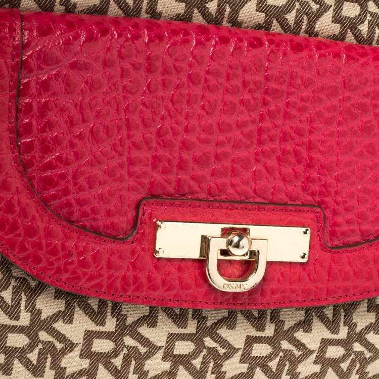 Pre Owned Dkny Beige/Pink Monogram Canvas and Leather Dome Satchel