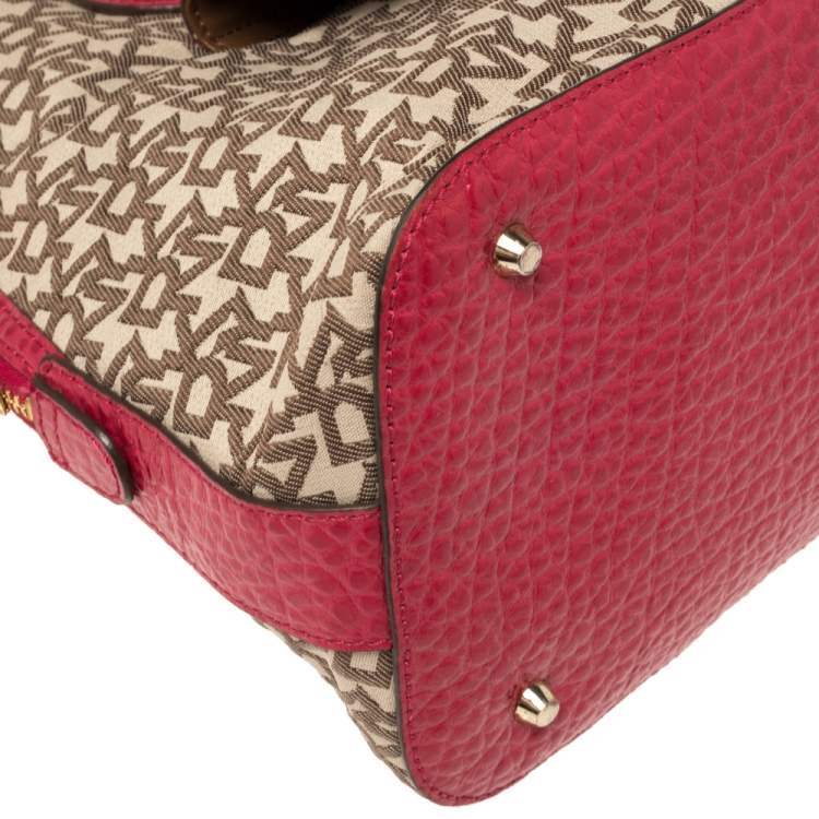Pre Owned Dkny Beige/Pink Monogram Canvas and Leather Dome Satchel