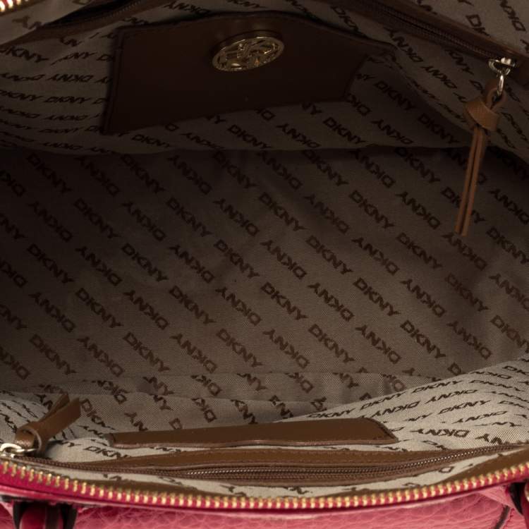 Pre Owned Dkny Beige/Pink Monogram Canvas and Leather Dome Satchel