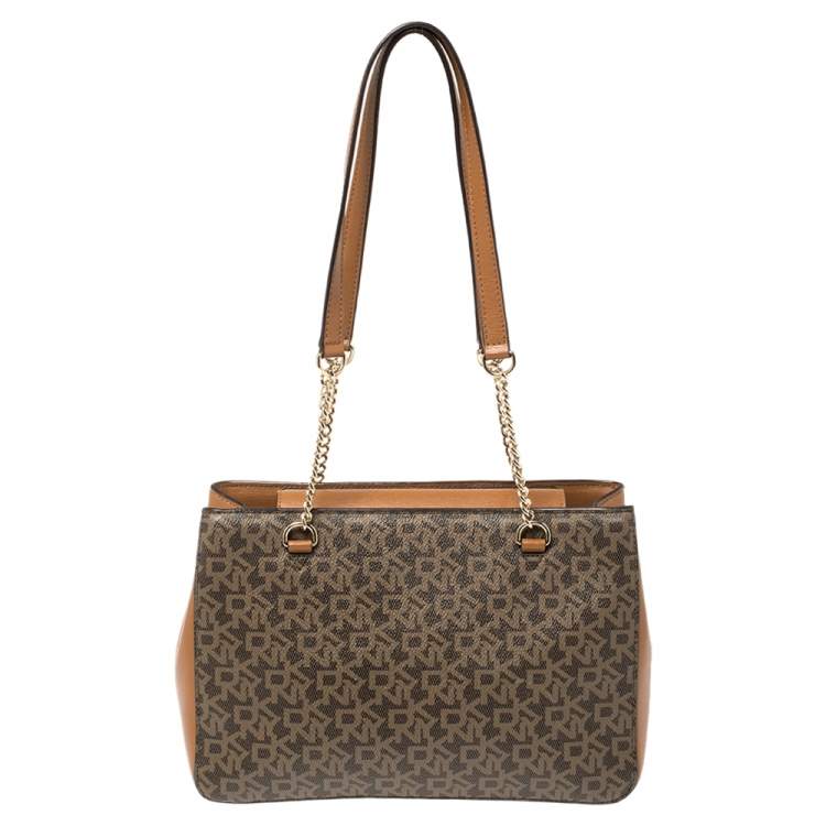 مملوكة مسبقًا Dkny Brown Monogram Coated Canvas And Leather Medium Bryant Park Shopper Tote