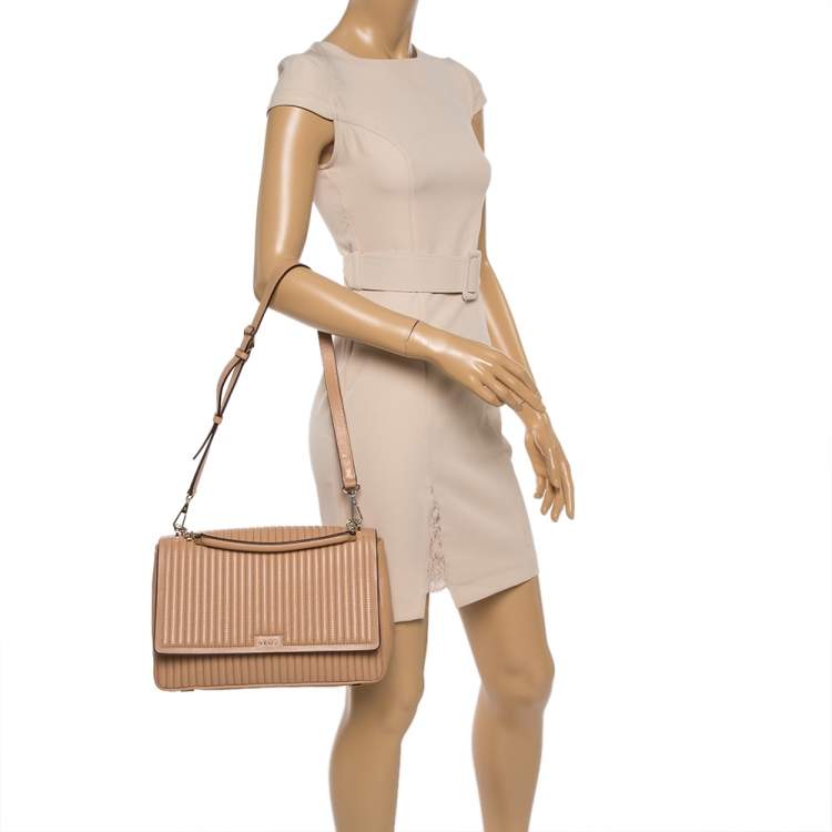 Pre Owned  DKNY Beige Pinstripe Quilted Leather Large Gansevoort Top Handle Bag 