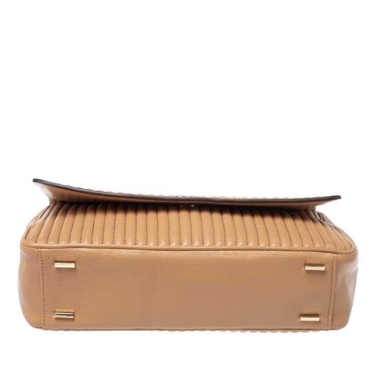 Pre Owned  DKNY Beige Pinstripe Quilted Leather Large Gansevoort Top Handle Bag 