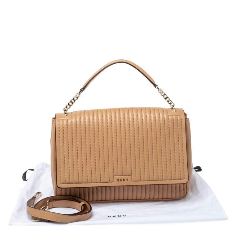 Pre Owned  DKNY Beige Pinstripe Quilted Leather Large Gansevoort Top Handle Bag 