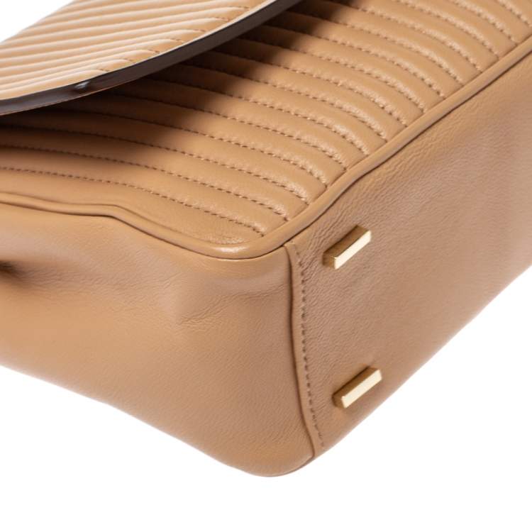Pre Owned  DKNY Beige Pinstripe Quilted Leather Large Gansevoort Top Handle Bag 