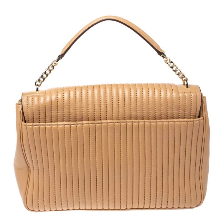Pre Owned  DKNY Beige Pinstripe Quilted Leather Large Gansevoort Top Handle Bag 