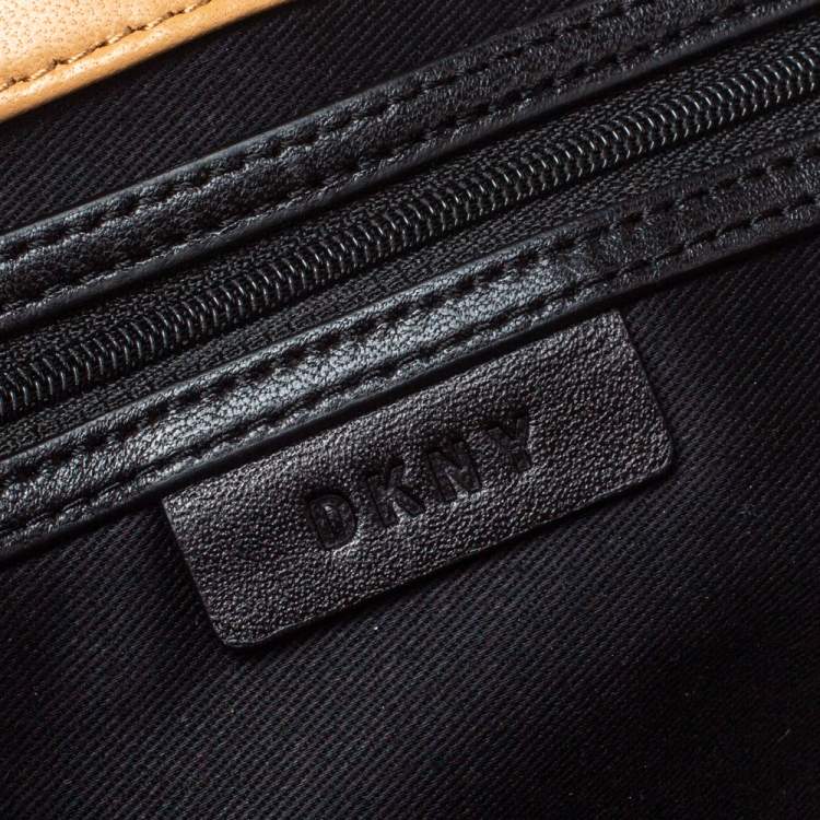 Pre Owned  DKNY Beige Pinstripe Quilted Leather Large Gansevoort Top Handle Bag 