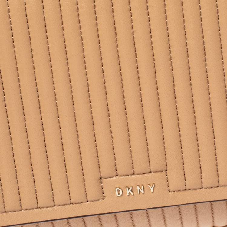 Pre Owned  DKNY Beige Pinstripe Quilted Leather Large Gansevoort Top Handle Bag 