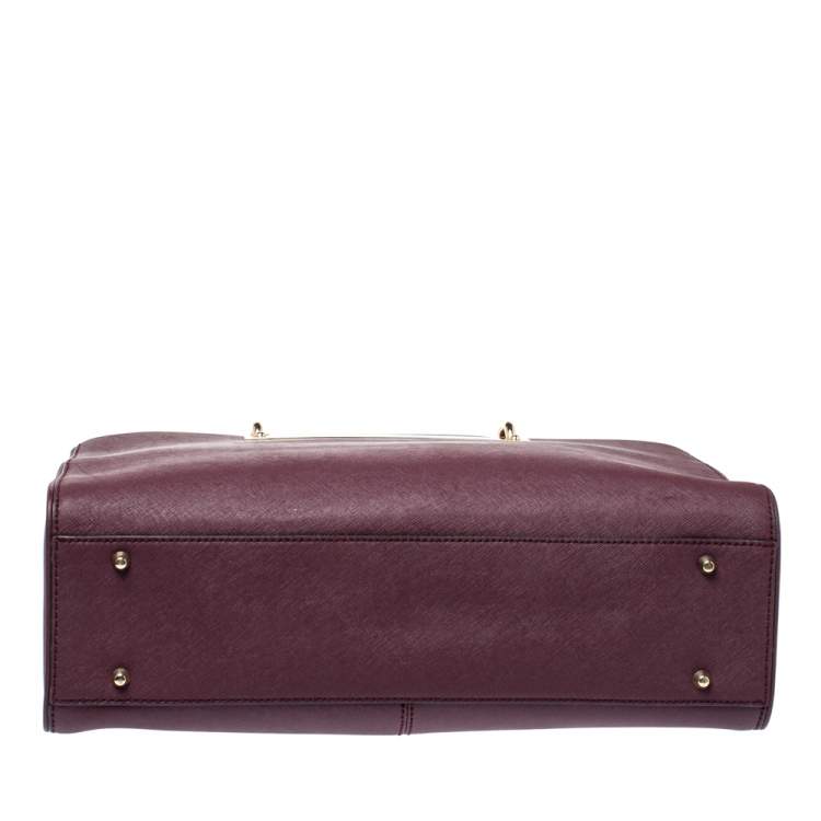 Pre Owned Dkny Burgundy Leather Logo Plague Zip Tote