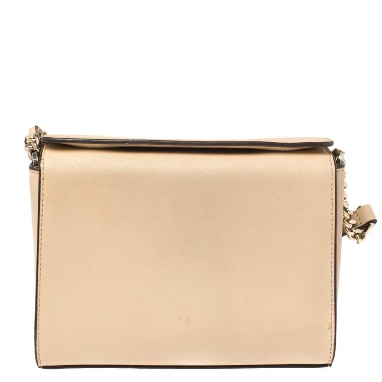 Pre Owned Dkny Beige Leather Bryant Park Pocket Crossbody Bag  