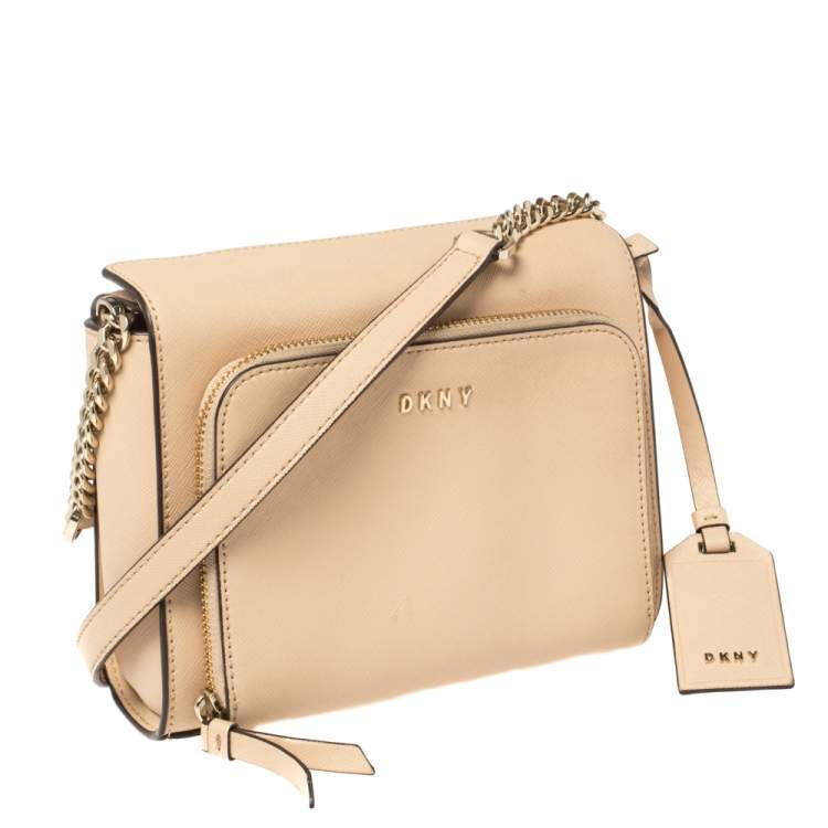 Pre Owned Dkny Beige Leather Bryant Park Pocket Crossbody Bag  