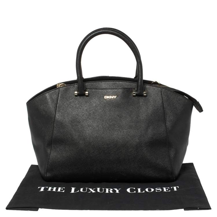 Pre Owned Dkny Black Leather Zip Dome Satchel 