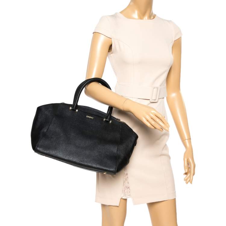 Pre Owned Dkny Black Leather Zip Dome Satchel 