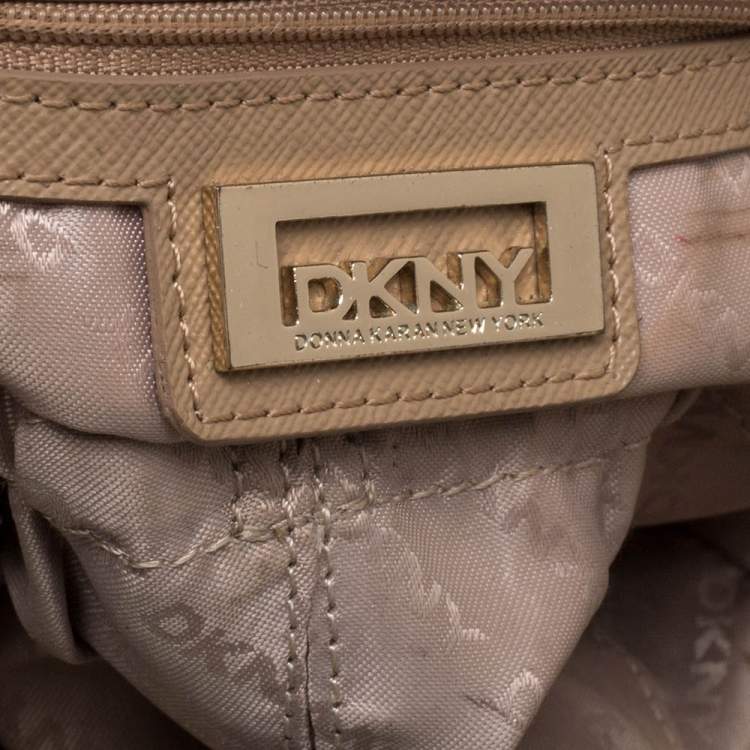 Pre Owned DKNY Beige/Black Leather Metal Detail Satchel  
