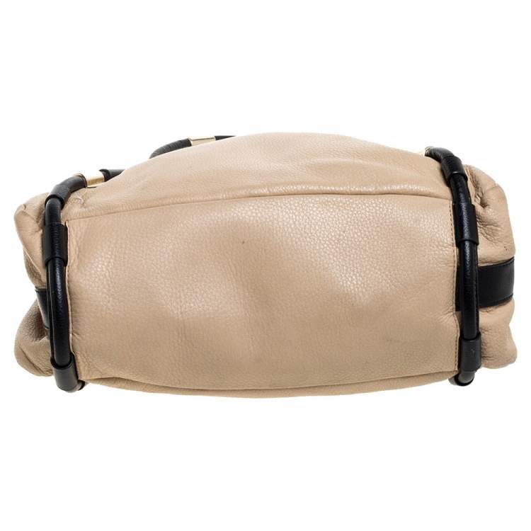 Pre Owned DKNY Beige/Black Leather Metal Detail Satchel  