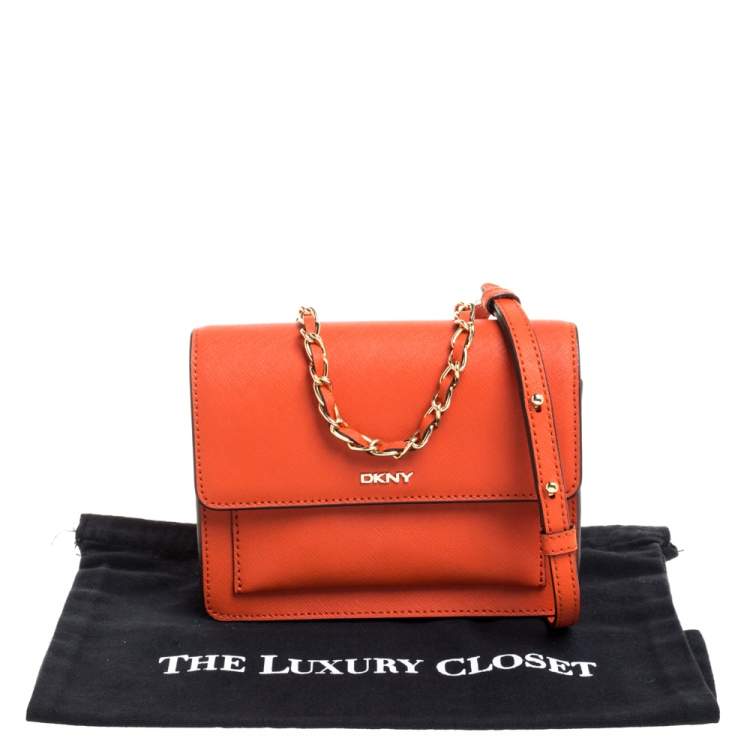Pre Owned DKNY  Orange Leather Bryant  Park  Crossbody Bag