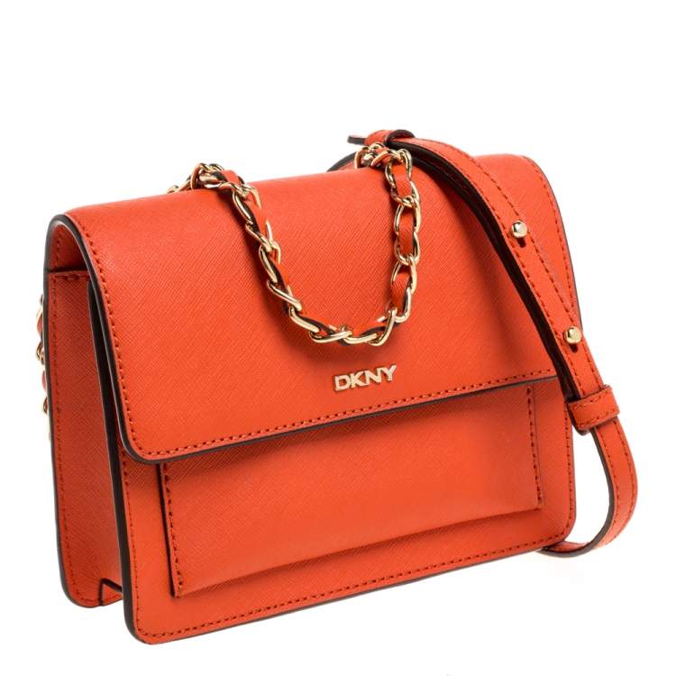 Pre Owned DKNY  Orange Leather Bryant  Park  Crossbody Bag