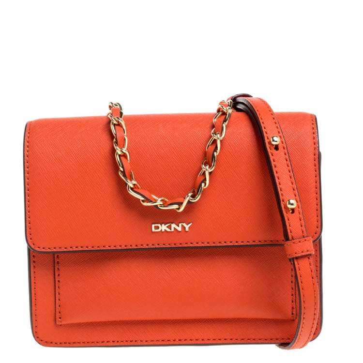 Pre Owned DKNY  Orange Leather Bryant  Park  Crossbody Bag