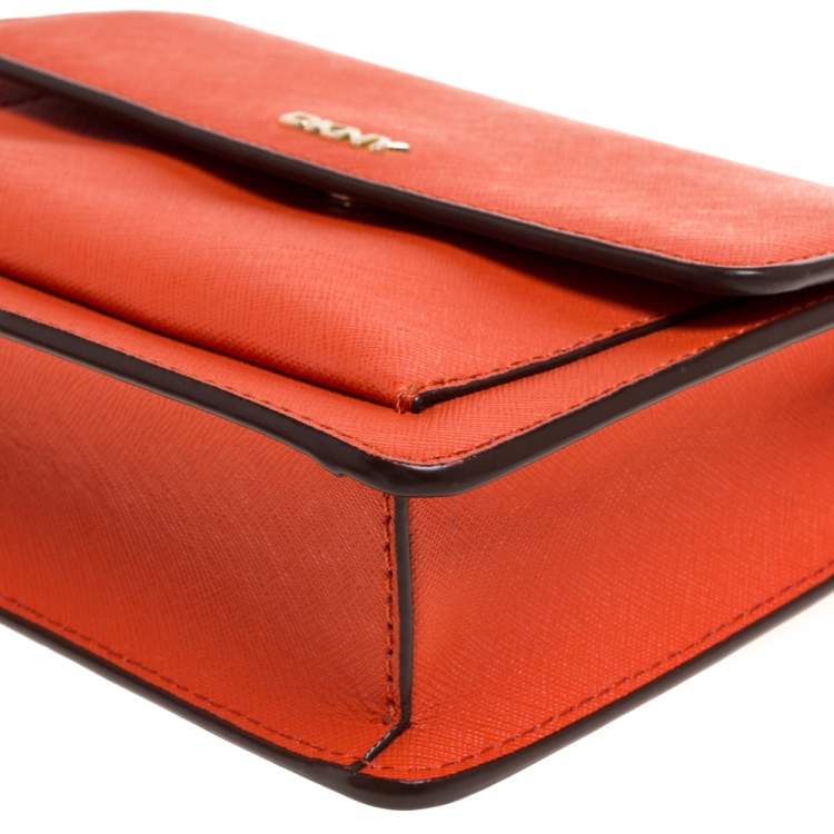 Pre Owned DKNY  Orange Leather Bryant  Park  Crossbody Bag