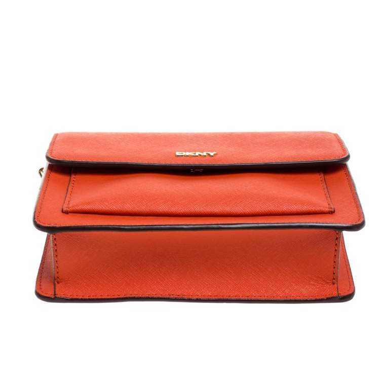 Pre Owned DKNY  Orange Leather Bryant  Park  Crossbody Bag