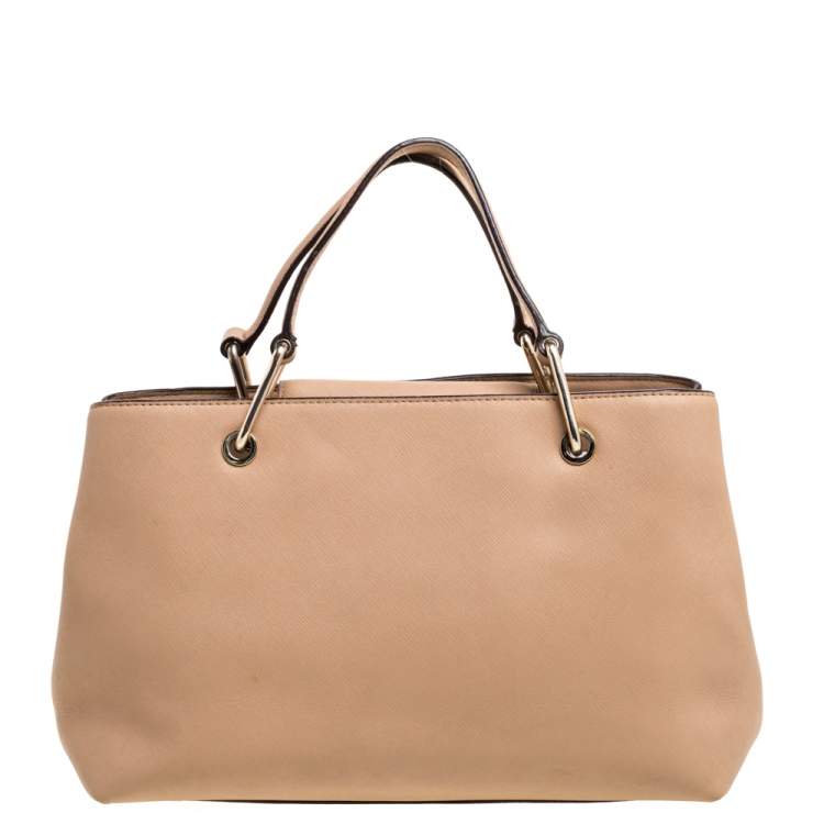 Pre Owned DKNY Beige Leather Front Pocket Tote