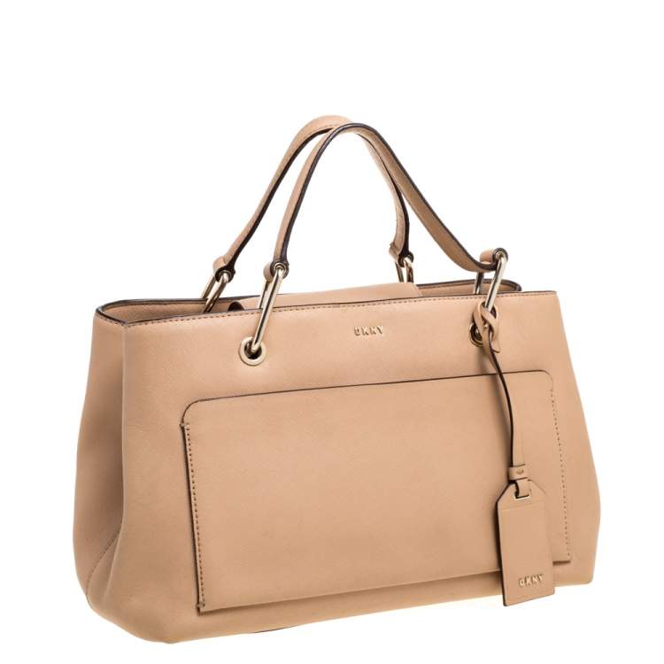 Pre Owned DKNY Beige Leather Front Pocket Tote