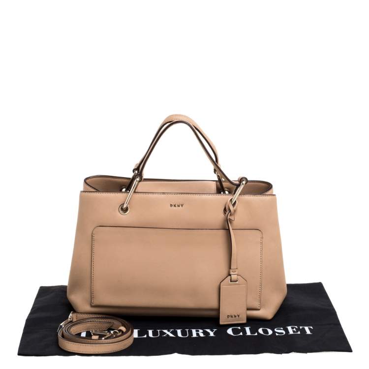 Pre Owned DKNY Beige Leather Front Pocket Tote
