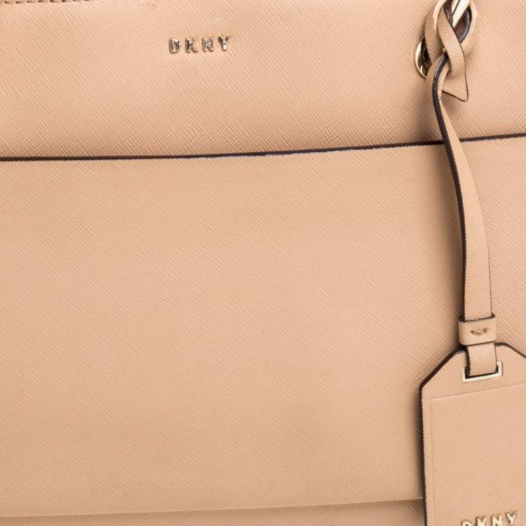 Pre Owned DKNY Beige Leather Front Pocket Tote