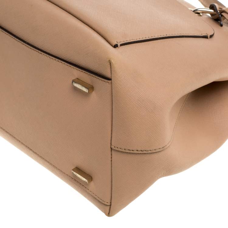 Pre Owned DKNY Beige Leather Front Pocket Tote