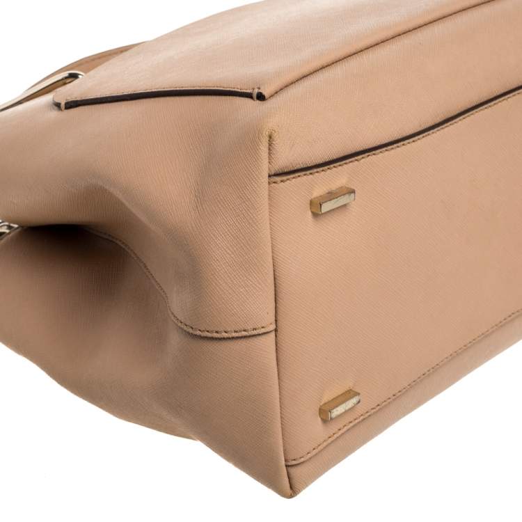 Pre Owned DKNY Beige Leather Front Pocket Tote