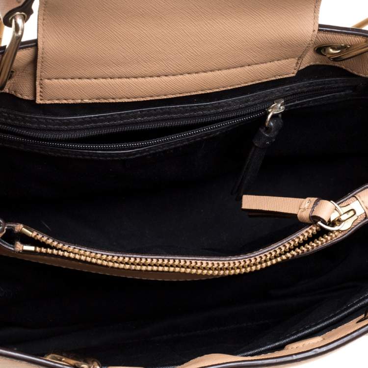 Pre Owned DKNY Beige Leather Front Pocket Tote