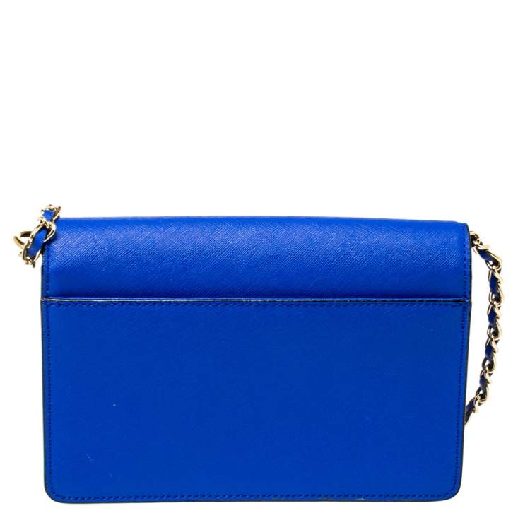 Pre Owned DKNY Blue Saffiano Leather Bryant Park Flap Crossbody Bag