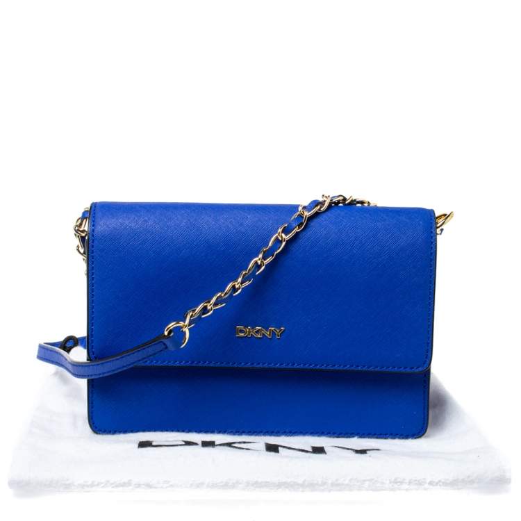 Pre Owned DKNY Blue Saffiano Leather Bryant Park Flap Crossbody Bag