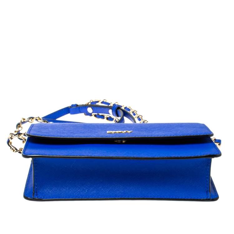 Pre Owned DKNY Blue Saffiano Leather Bryant Park Flap Crossbody Bag