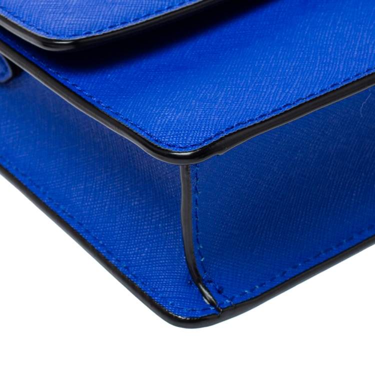 Pre Owned DKNY Blue Saffiano Leather Bryant Park Flap Crossbody Bag